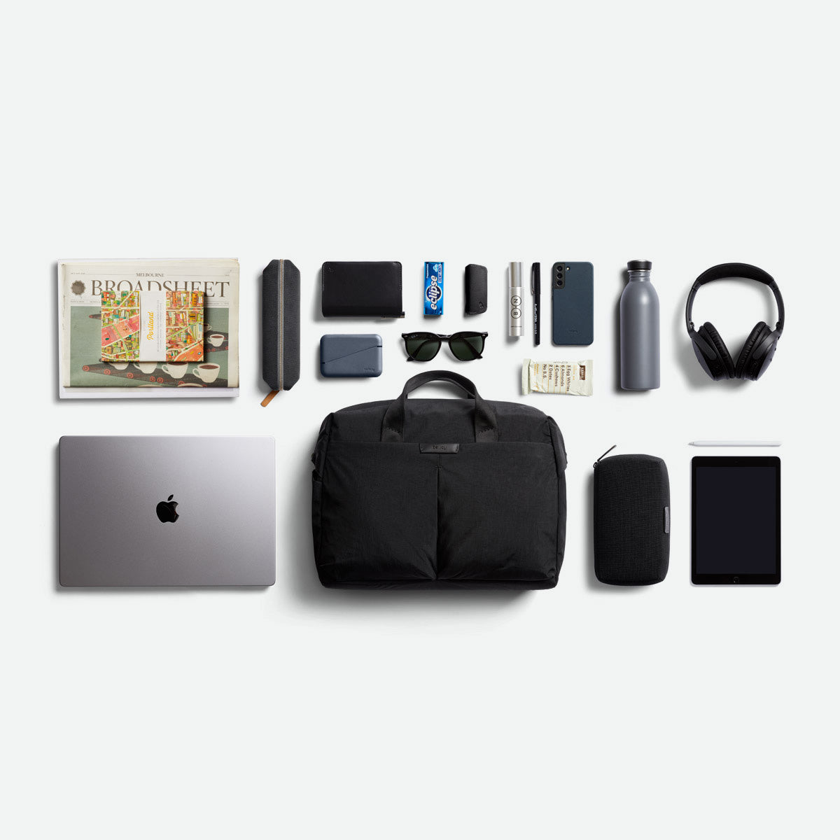 Bellroy Tokyo Work Bag Raven flatlay