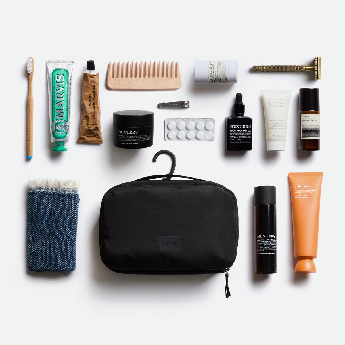 Bellroy Hanging Toiletry Kit - Black (Leather Free) - Flatlay