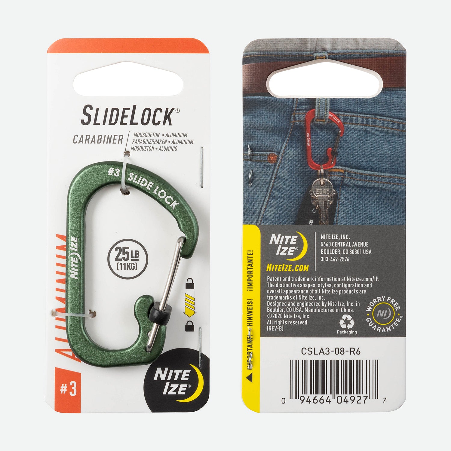 Nite Ize SlideLock Carabiner Aluminum #3 Olive